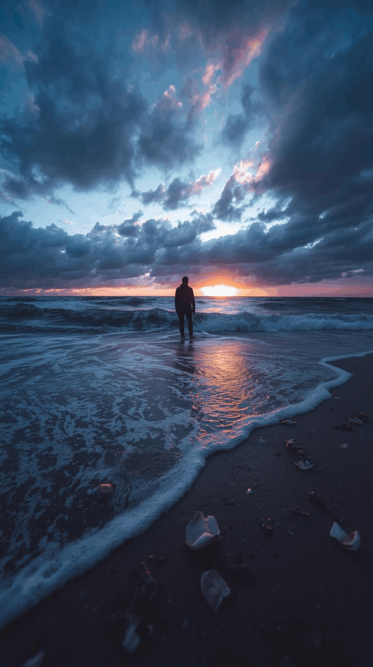 value based life balance zeigt einen Unternehmer am Meer